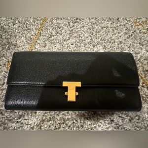 Tory Burch Juliette Mixed-Material Chain Wallet Crossbody Bag Color Black